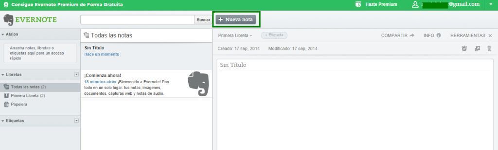 Crear la primera nota en Evernote